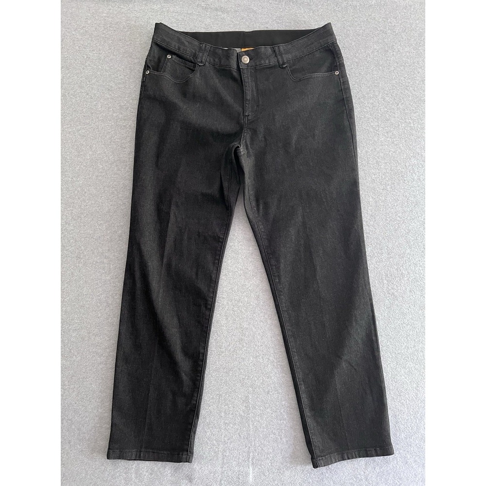 Ruby Rd Jeans‎ Women's 16W Black Faded Shiny Baggy Wide Leg Stretch